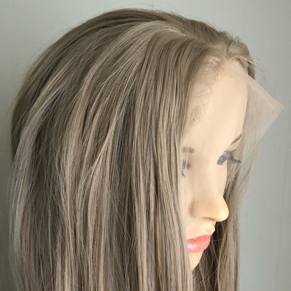 NWT 33” lace human hair Remy mix halo /dirty blonde blended straight long wig - Picture 4 of 15